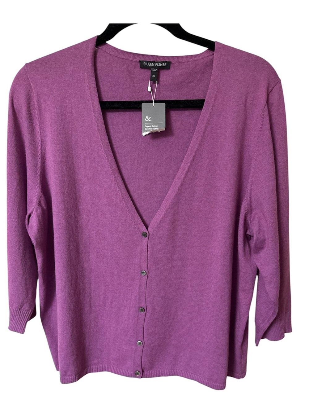 Eileen Fisher Women’s Cotton/Cashmere 3/4 Sleeve Cardigan Sweater Purple XL NWT